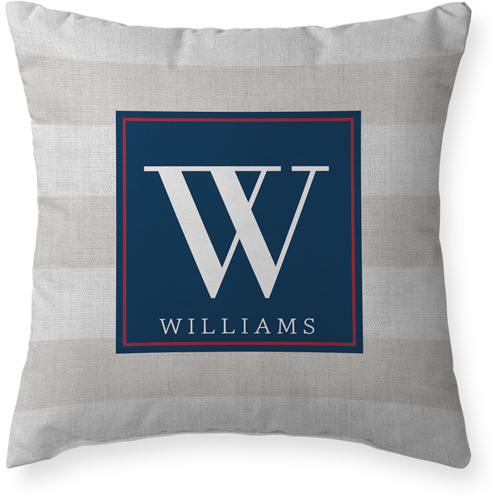 Monogram Stripe Outdoor Pillow, 20x20, Double Sided, Blue