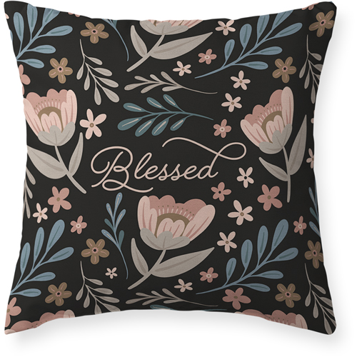 Blessed Floral Script Outdoor Pillow, 20x20, Double Sided, Multicolor