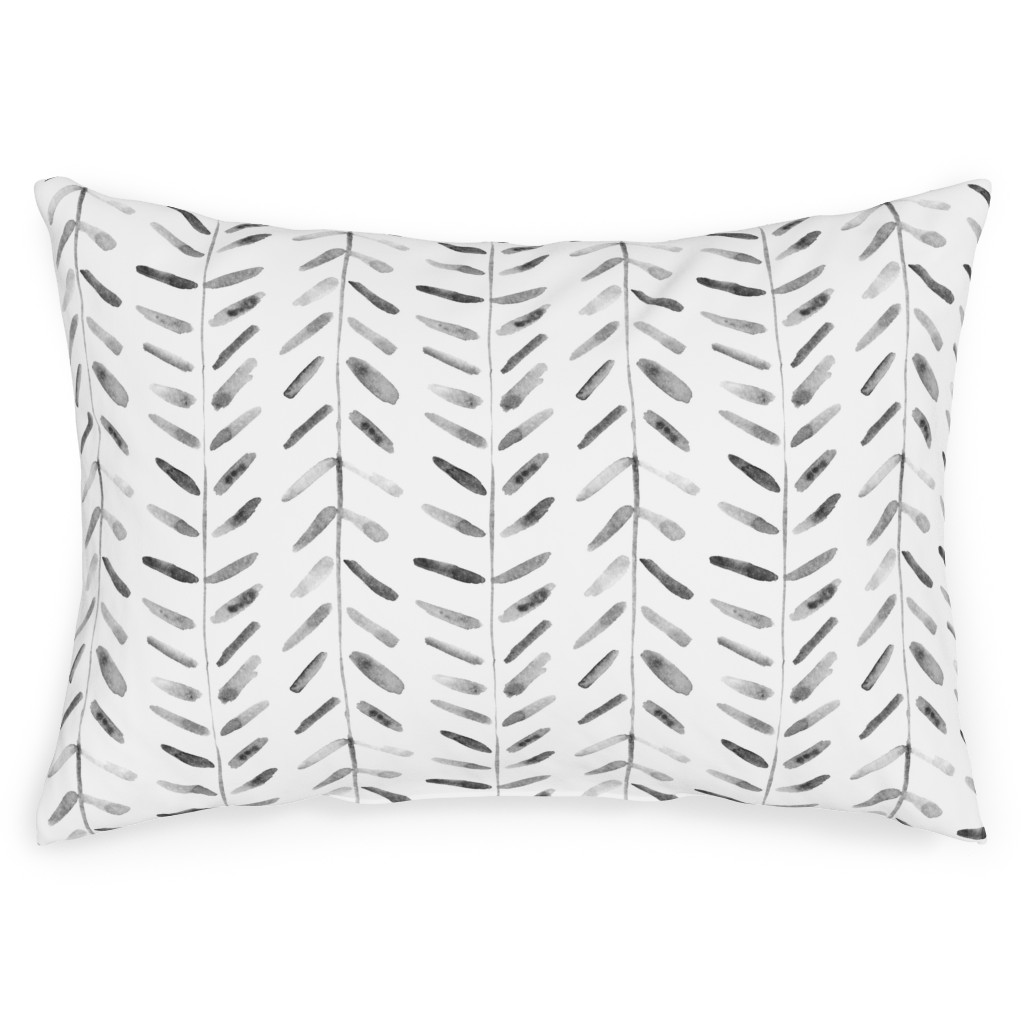 Noir Watercolor Abstract Geometrical Pattern for Modern Home Decor Bedding Nursery Painted Brush Strokes Herringbone Outdoor Pillow, 14x20, Single Sided, White