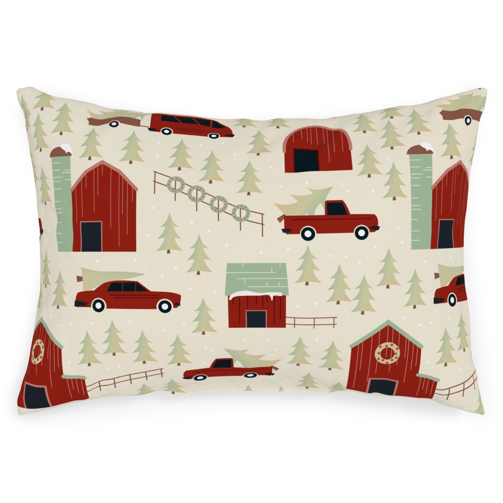 Wisconsin Tree Farm - Beige Outdoor Pillow, 14x20, Single Sided, Multicolor