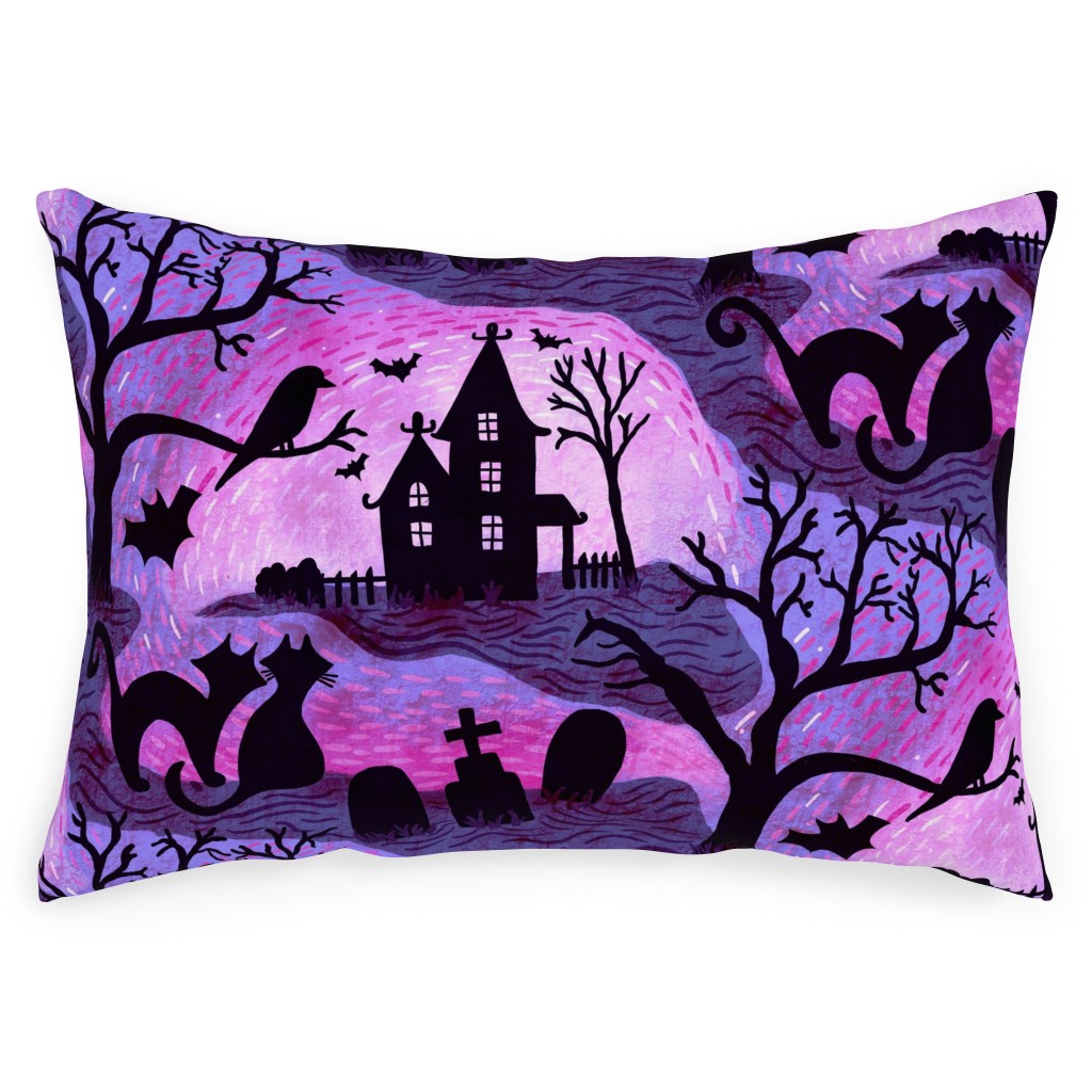 Spooky Halloween Haunts Outdoor Pillow, 14x20, Single Sided, Purple