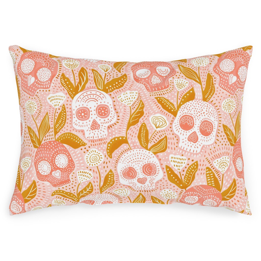 Halloween Skulls - Pastel Outdoor Pillow, 14x20, Single Sided, Pink