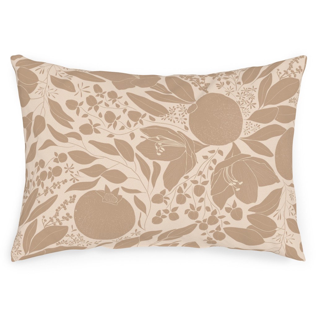 Winter Florals - Neutral Outdoor Pillow, 14x20, Single Sided, Beige