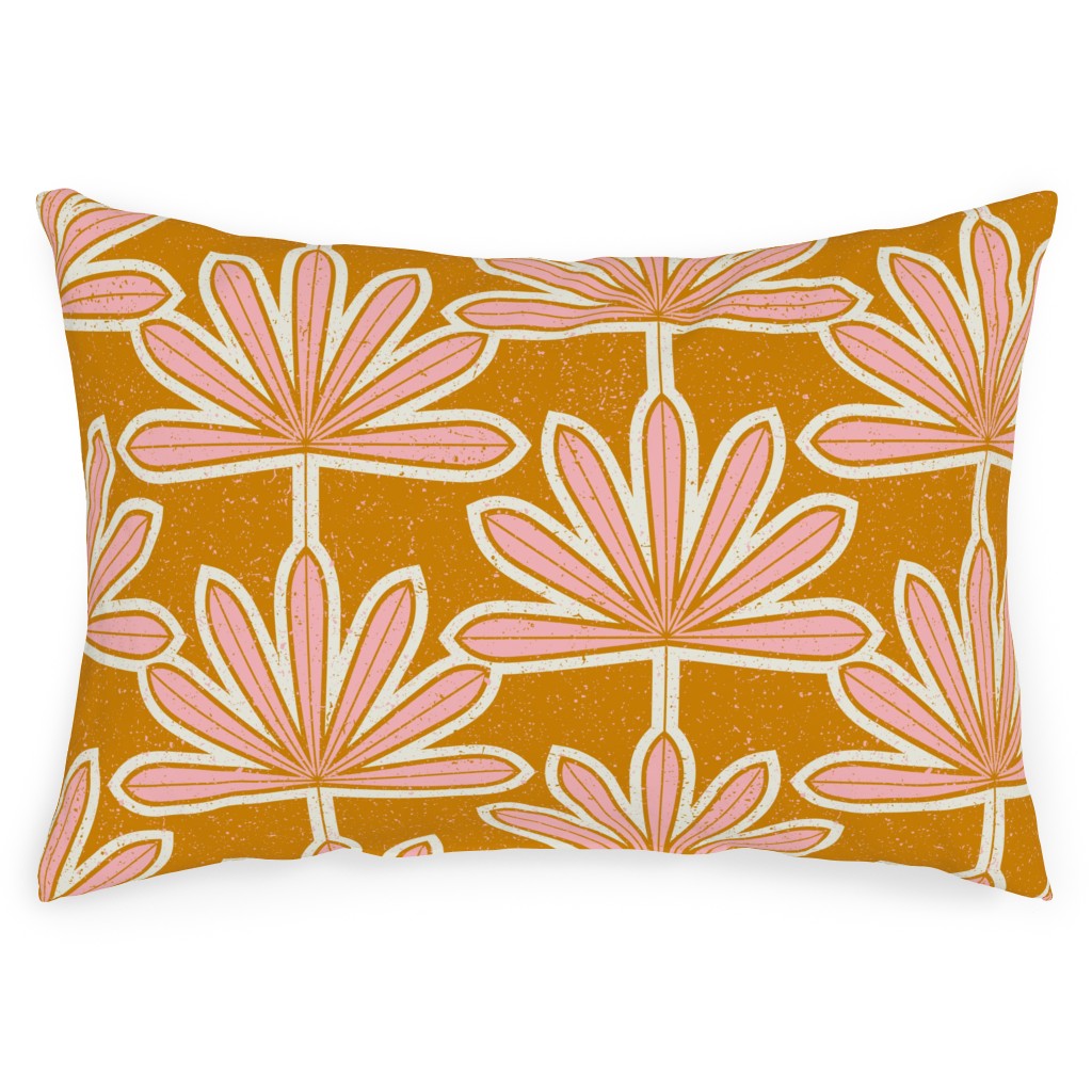 Mid Century Palm Leaf Outdoor Pillow, 14x20, Single Sided, Pink