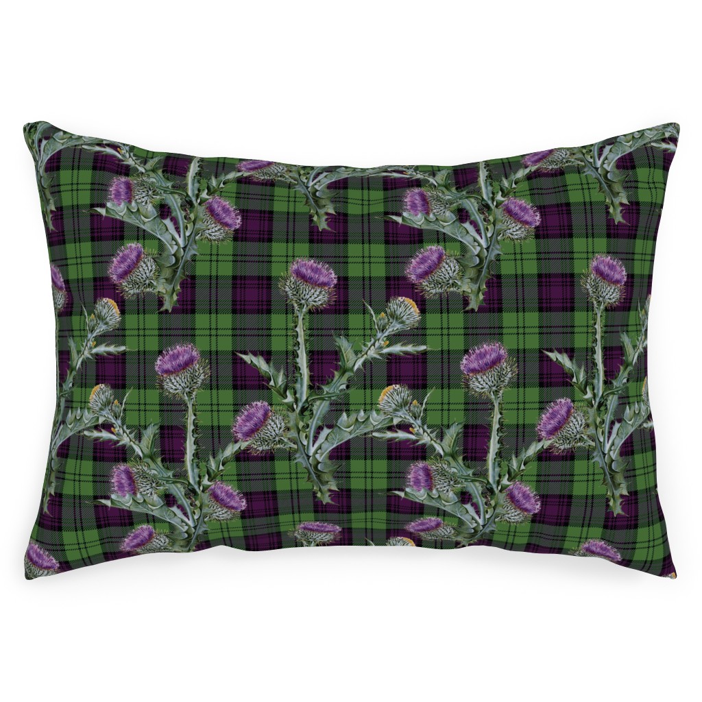 Feochadan Tartan - Green and Purple Outdoor Pillow, 14x20, Single Sided, Green