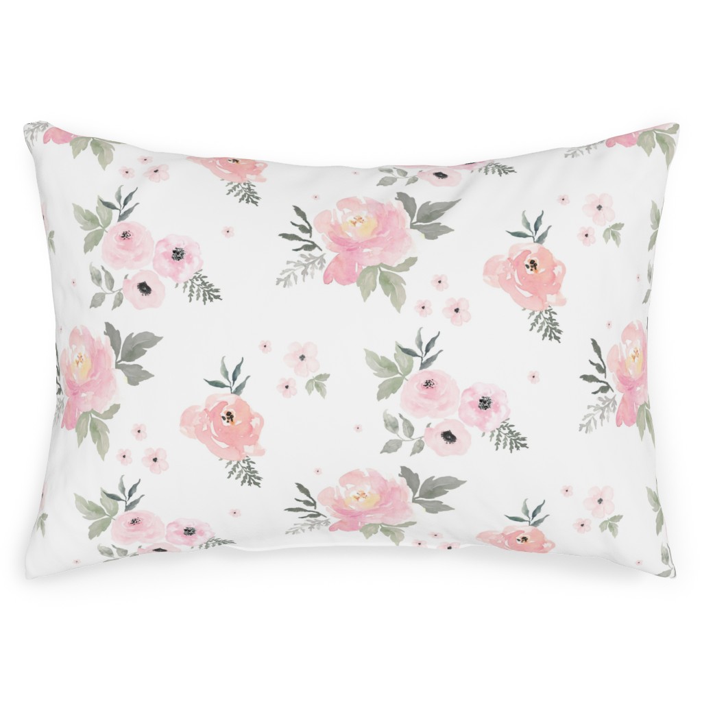 Sweet Blush Roses - Pink Outdoor Pillow, 14x20, Single Sided, Pink