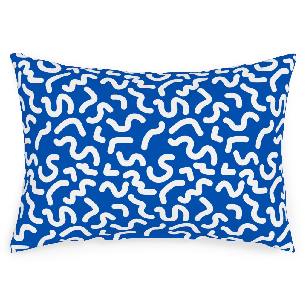 Dark Squiggles - Blue Outdoor Pillow, 14x20, Single Sided, Blue
