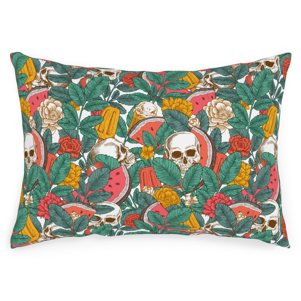 Summer Skull - Multi Outdoor Pillow, 14x20, Single Sided, Green