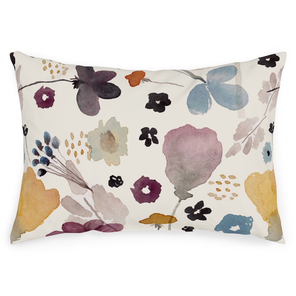 Watercolor Floral - Multi Outdoor Pillow, 14x20, Single Sided, Multicolor