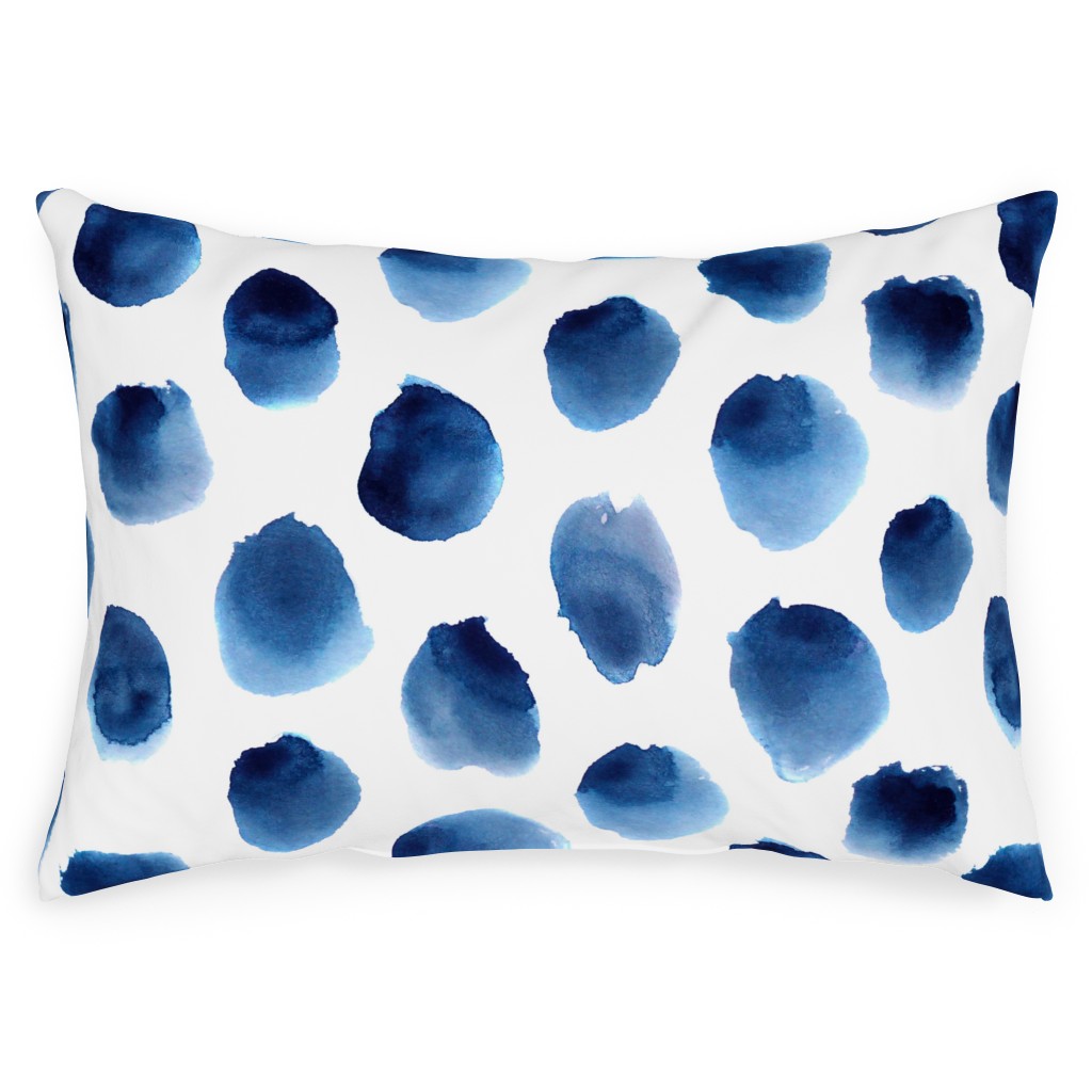 Freshness Watercolor Polka Dot - Blue Outdoor Pillow, 14x20, Single Sided, Blue