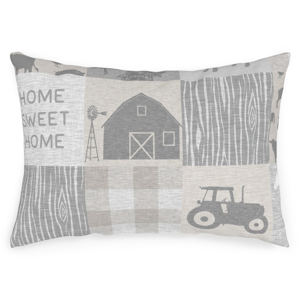 Home Sweet Home Farm - Grey and Cream Outdoor Pillow, 14x20, Single Sided, Gray