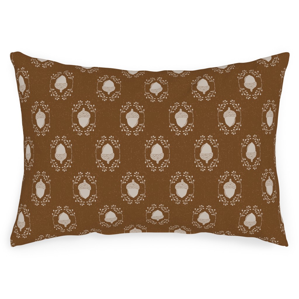 Autumn Acorn Rosehip Textured Damask Outdoor Pillow, 14x20, Single Sided, Brown