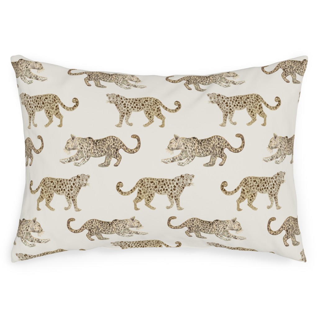 Leopard Parade Outdoor Pillow, 14x20, Single Sided, Beige