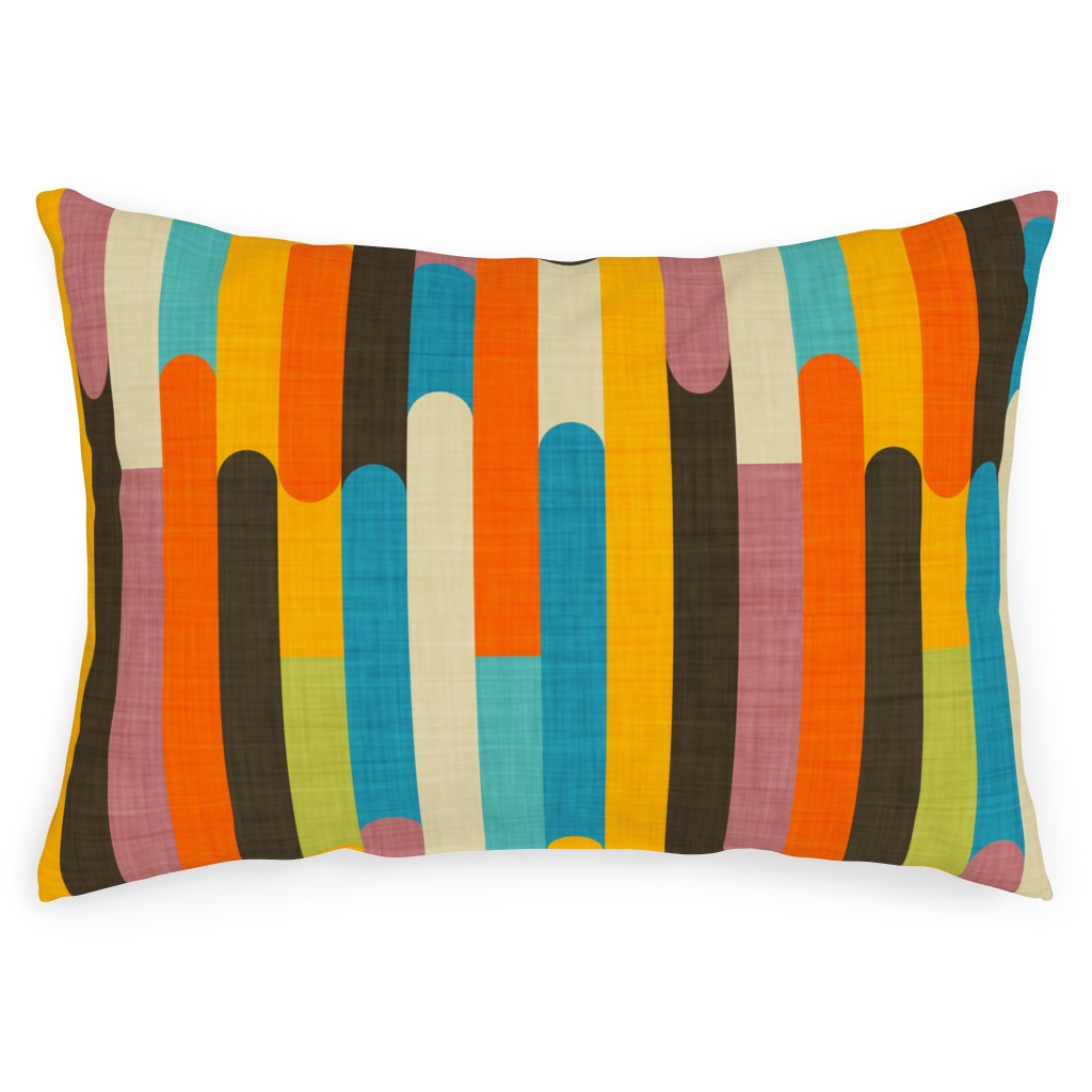 Retro Colorblock Sticks - Multi Outdoor Pillow, 14x20, Single Sided, Multicolor