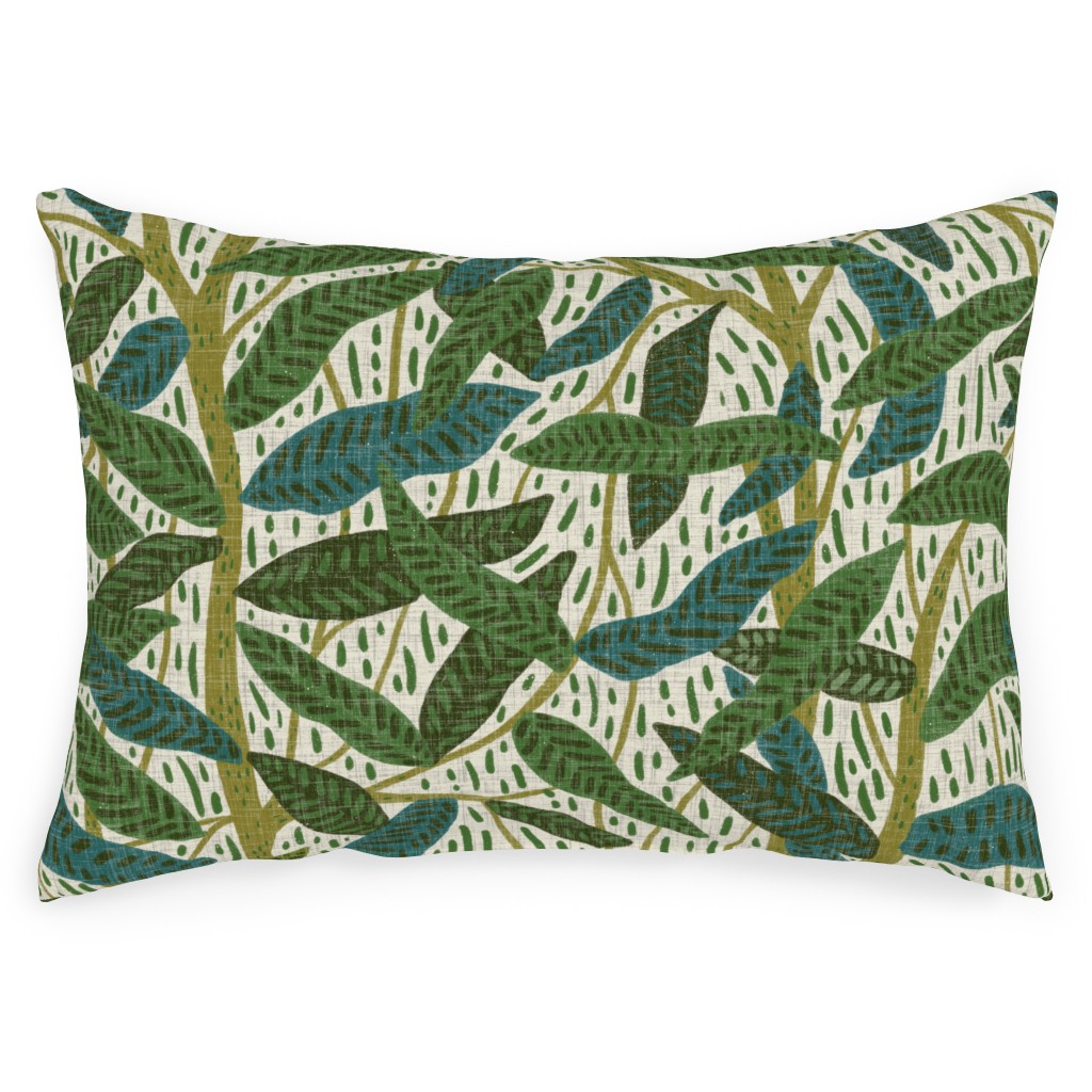 Jungle Foliage - Green Outdoor Pillow, 14x20, Double Sided, Green
