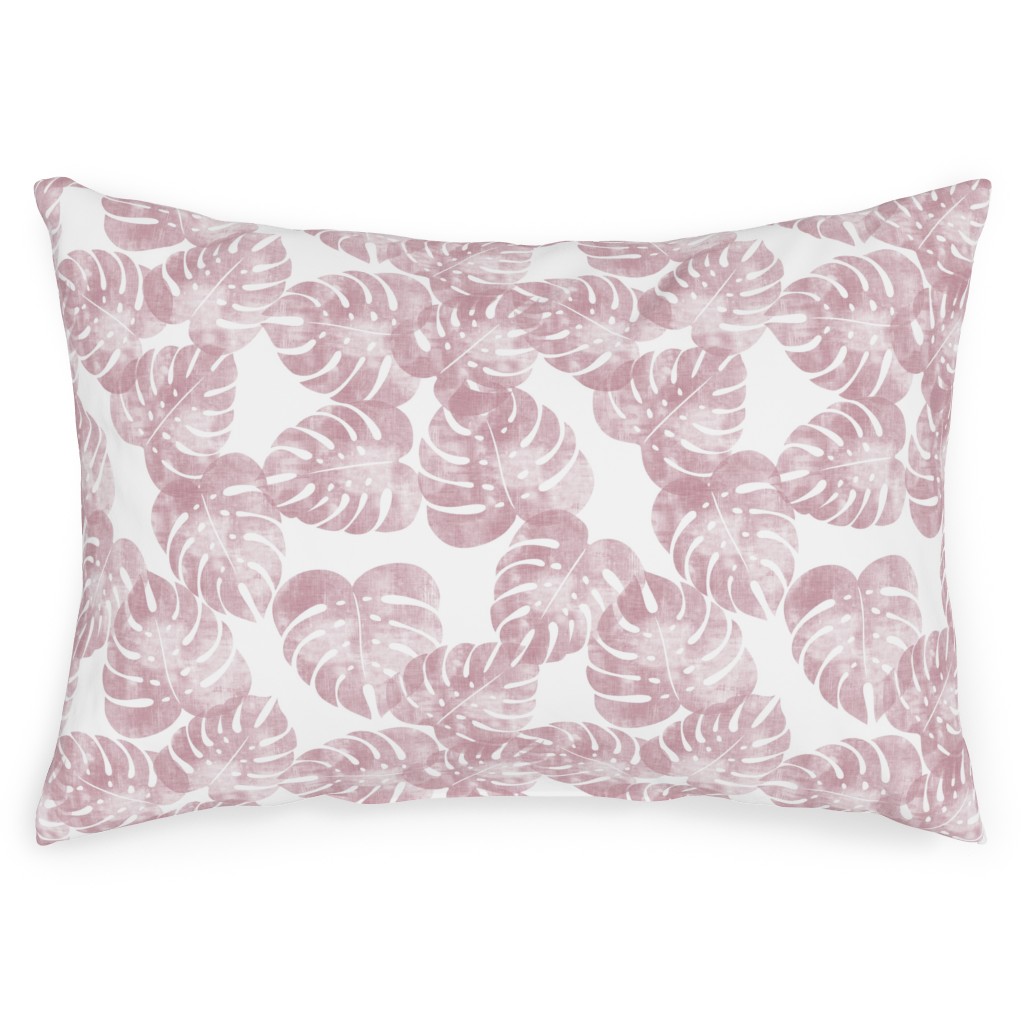 Monstera Leaves - Mauve Outdoor Pillow, 14x20, Double Sided, Pink