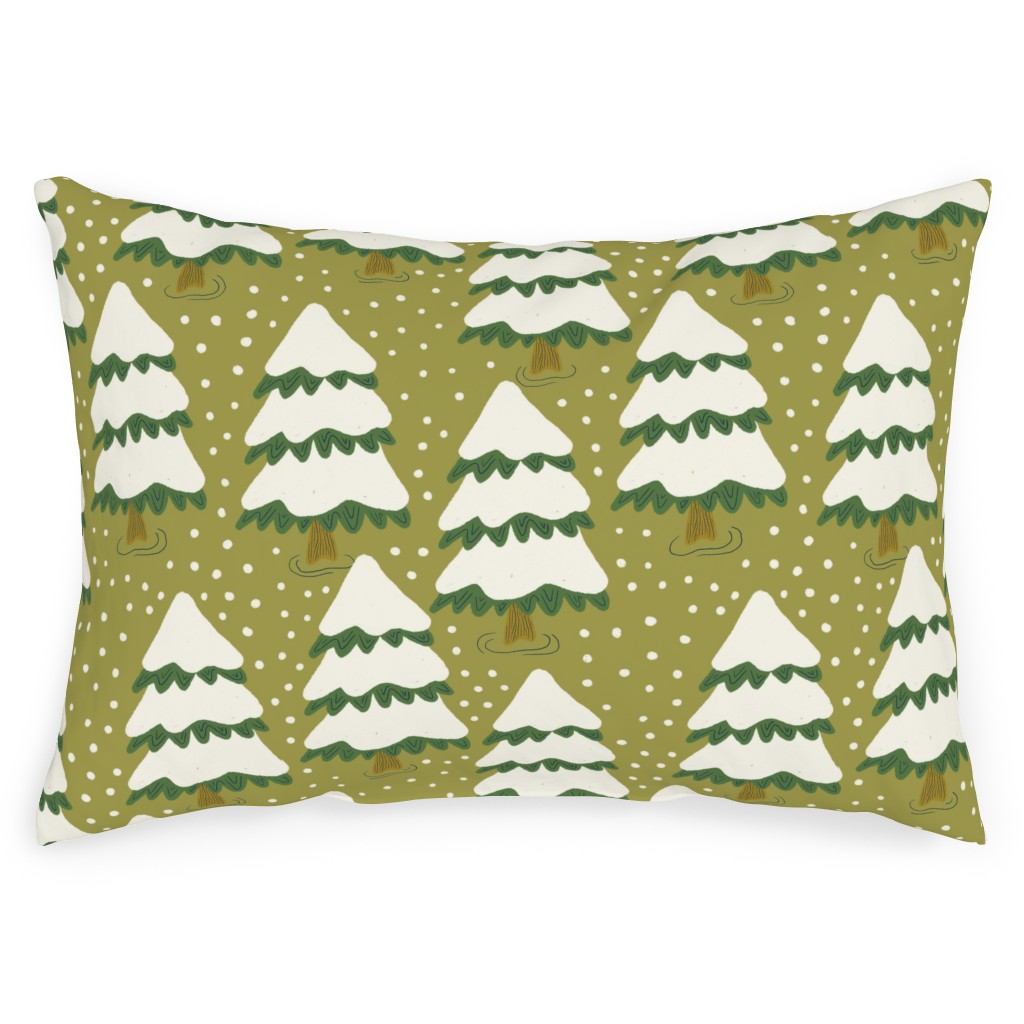 Winter Trees Outdoor Pillow, 14x20, Double Sided, Green