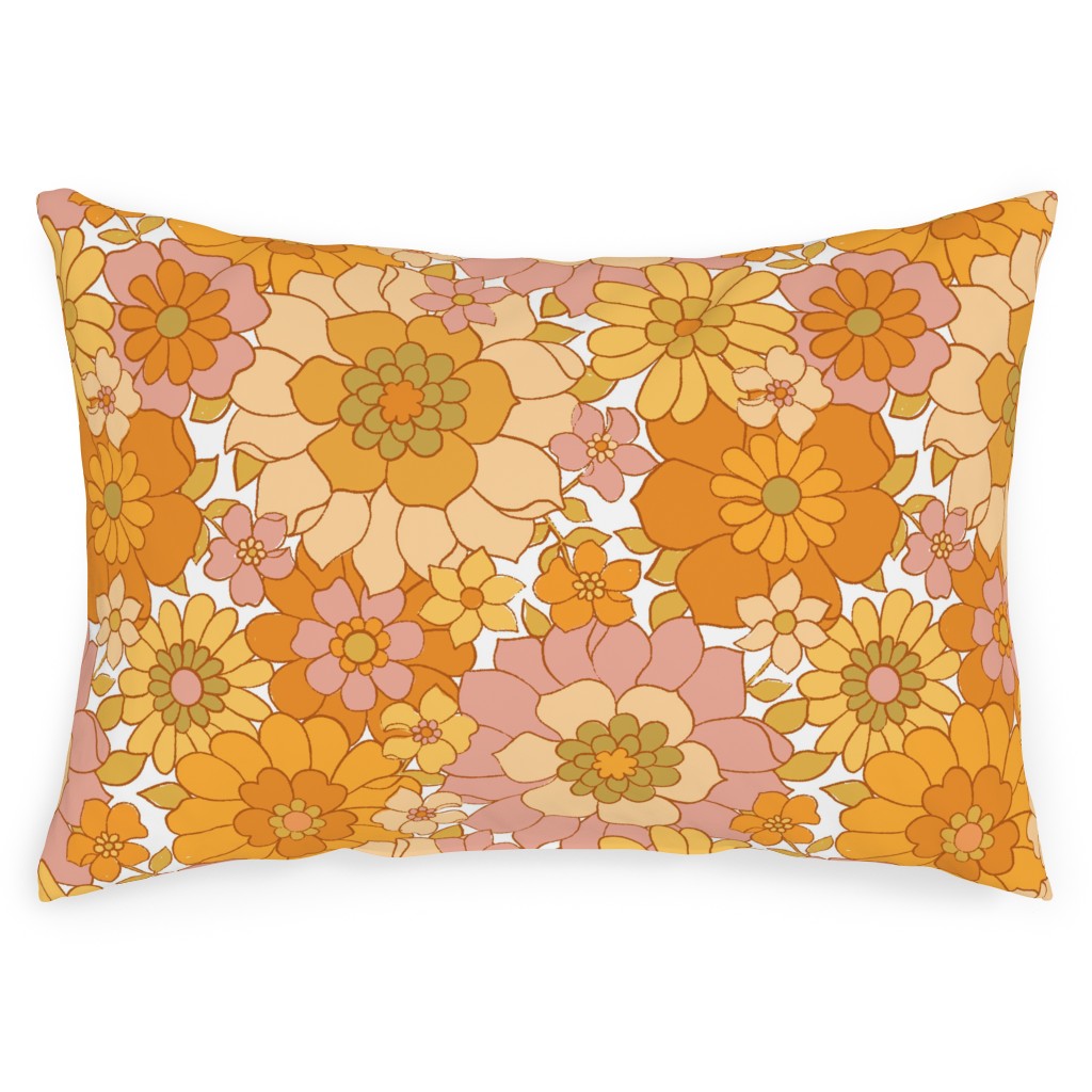 Avery Retro Floral Outdoor Pillow, 14x20, Double Sided, Orange