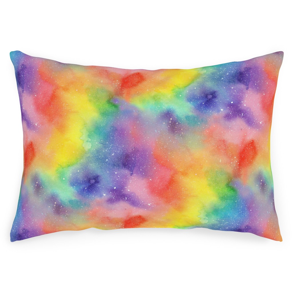 Watercolor Rainbow - Multi Outdoor Pillow, 14x20, Double Sided, Multicolor