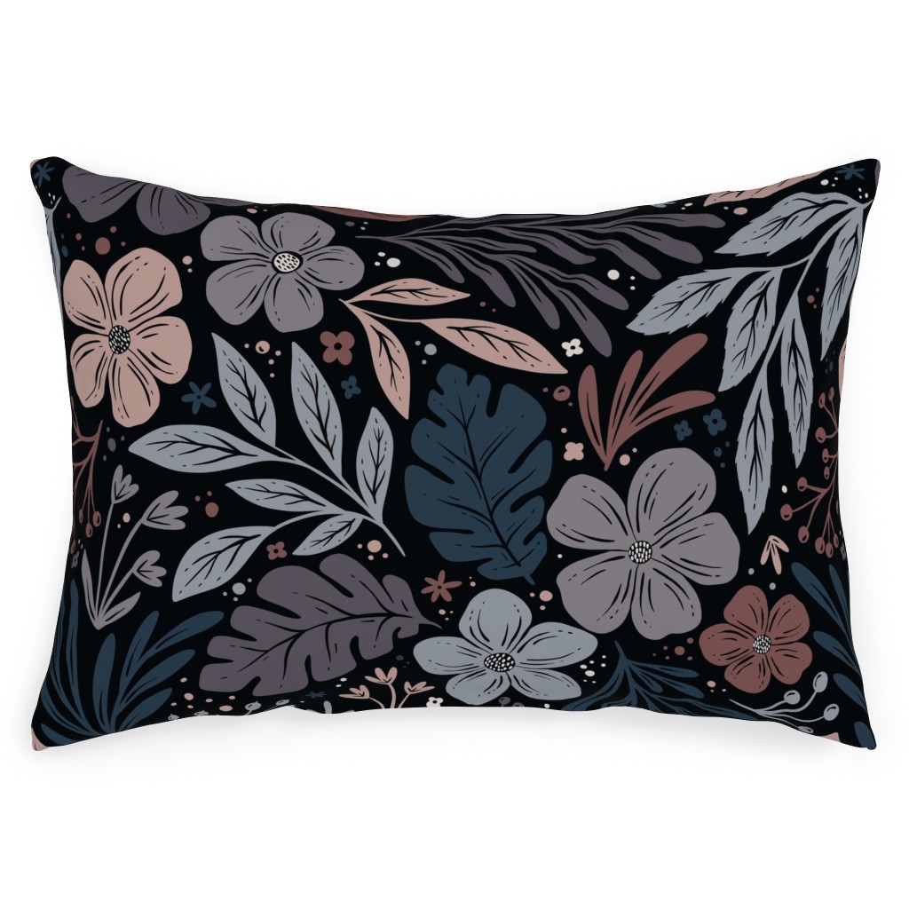 Dark and Moody Floral Outdoor Pillow, 14x20, Double Sided, Multicolor