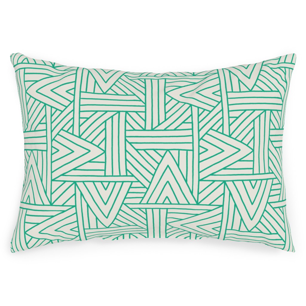 Angles - Green & White Outdoor Pillow, 14x20, Double Sided, Green