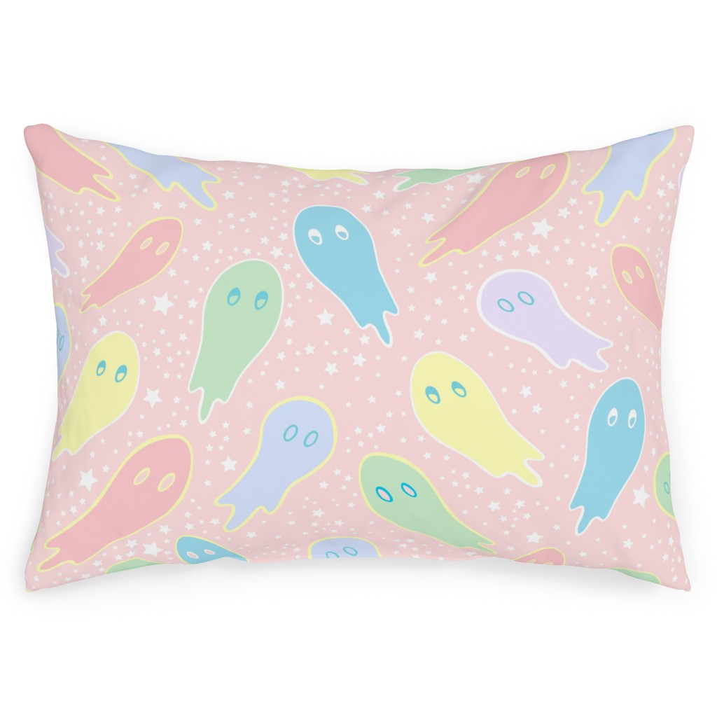 Pastel Ghosts on Pink Outdoor Pillow, 14x20, Double Sided, Multicolor