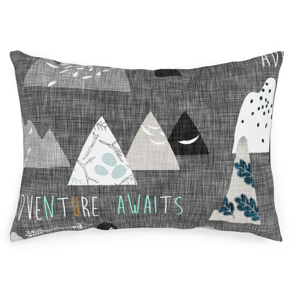 Adventure Awaits - Gray Outdoor Pillow, 14x20, Double Sided, Gray