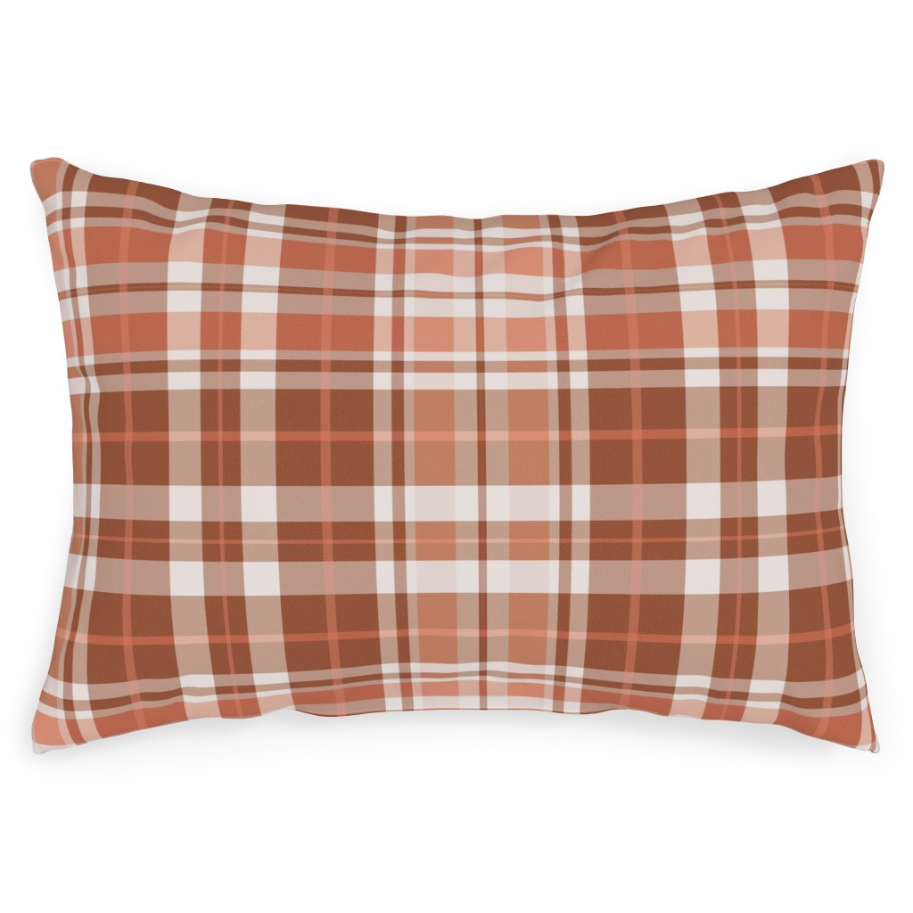 Pumpkin Spice Plaid Outdoor Pillow, 14x20, Double Sided, Brown