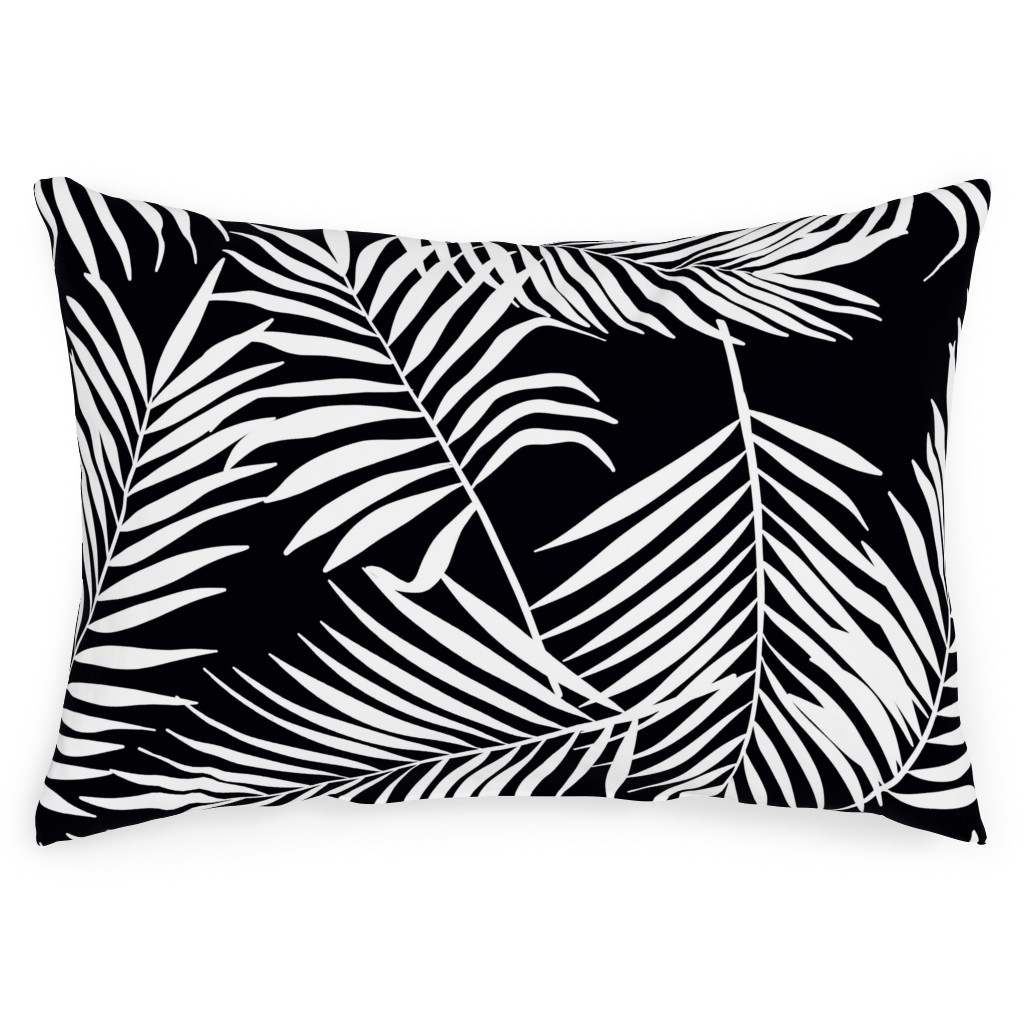 Palm Tree Leaves Outdoor Pillow, 14x20, Double Sided, Black