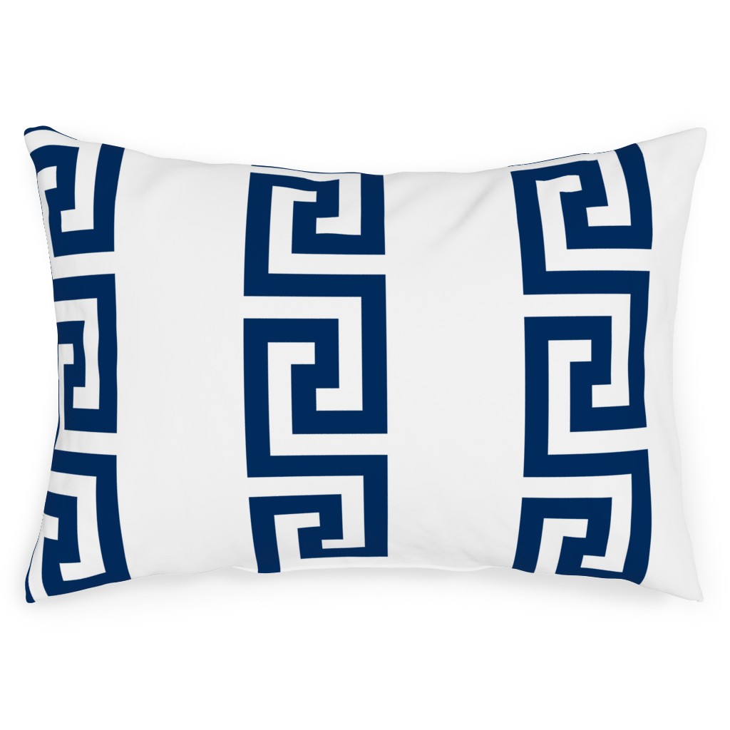Greek Key - Navy Outdoor Pillow, 14x20, Double Sided, Blue