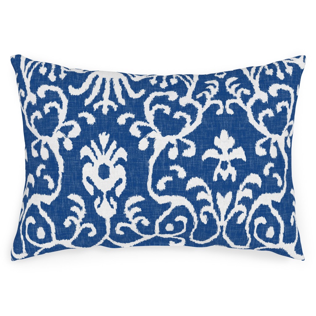 Lucette Ikat - Navy Outdoor Pillow, 14x20, Double Sided, Blue