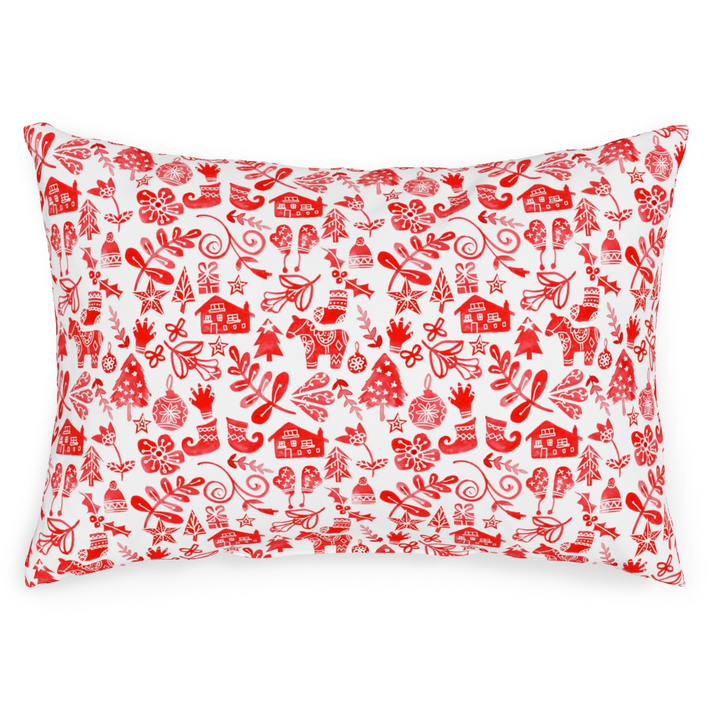 Red Christmas Outdoor Pillow, 14x20, Double Sided, Red
