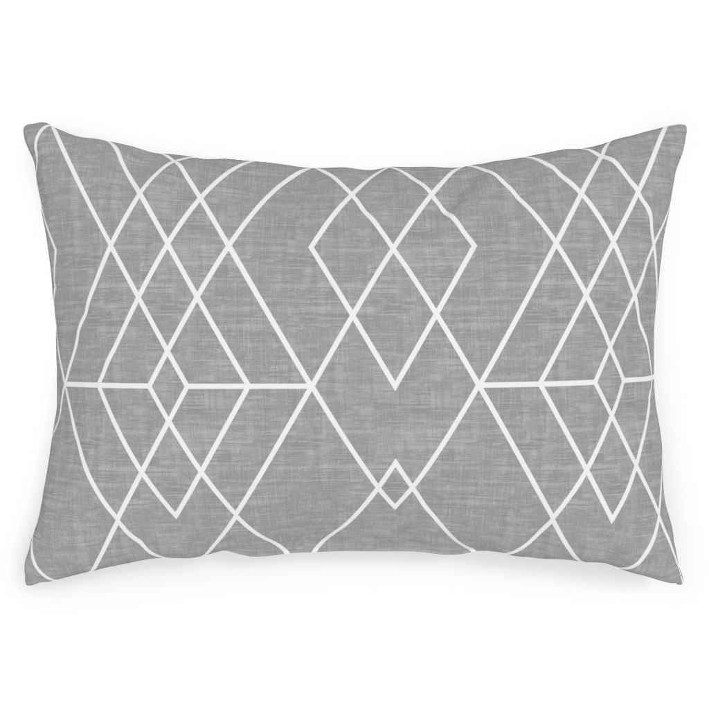 Geometric Grid - Gray Outdoor Pillow, 14x20, Double Sided, Gray