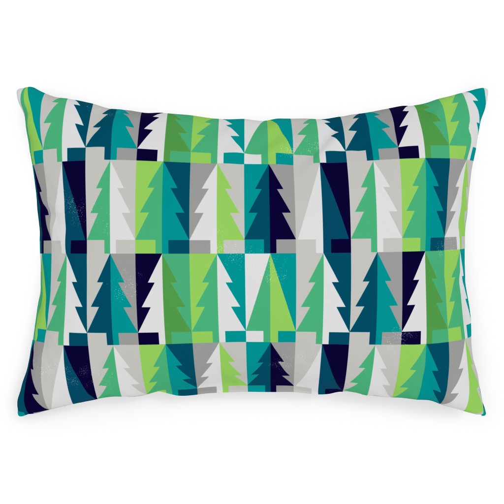 Winter Pine Tree Forest - Green Outdoor Pillow, 14x20, Double Sided, Green