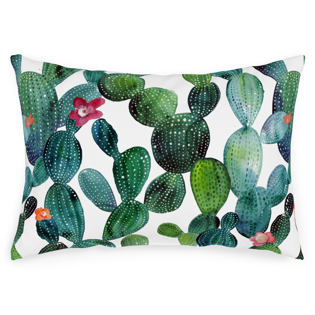 Cactuses - Green Outdoor Pillow, 14x20, Double Sided, Green
