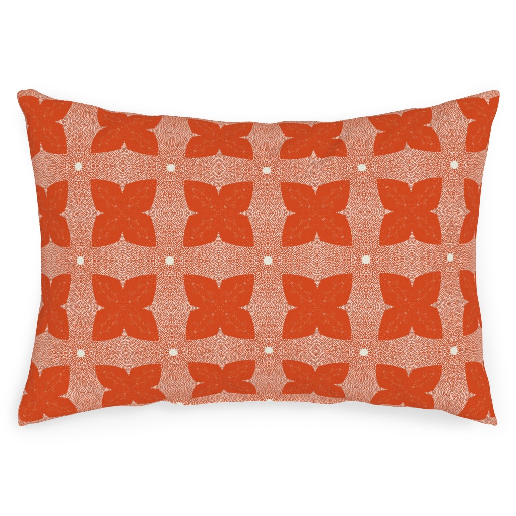 Red Geo Garden - Red Outdoor Pillow, 14x20, Double Sided, Red