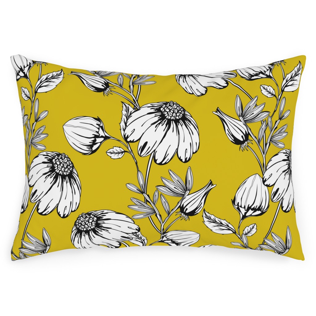 Bloom Floral - Yellow Outdoor Pillow, 14x20, Double Sided, Yellow