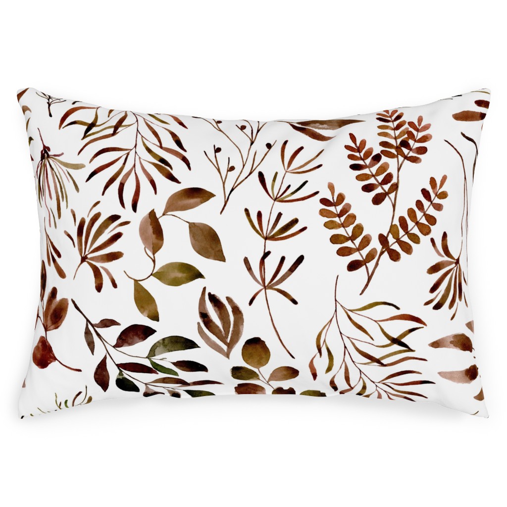 Leaves Nature Botanical Prints Outdoor Pillow, 14x20, Double Sided, Brown