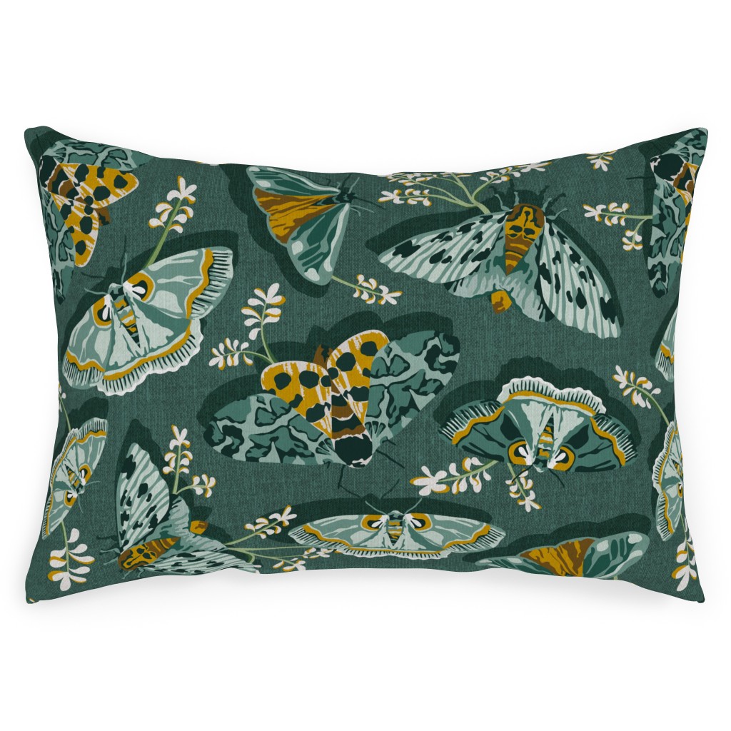 Gathering Moths - Green Outdoor Pillow, 14x20, Double Sided, Green