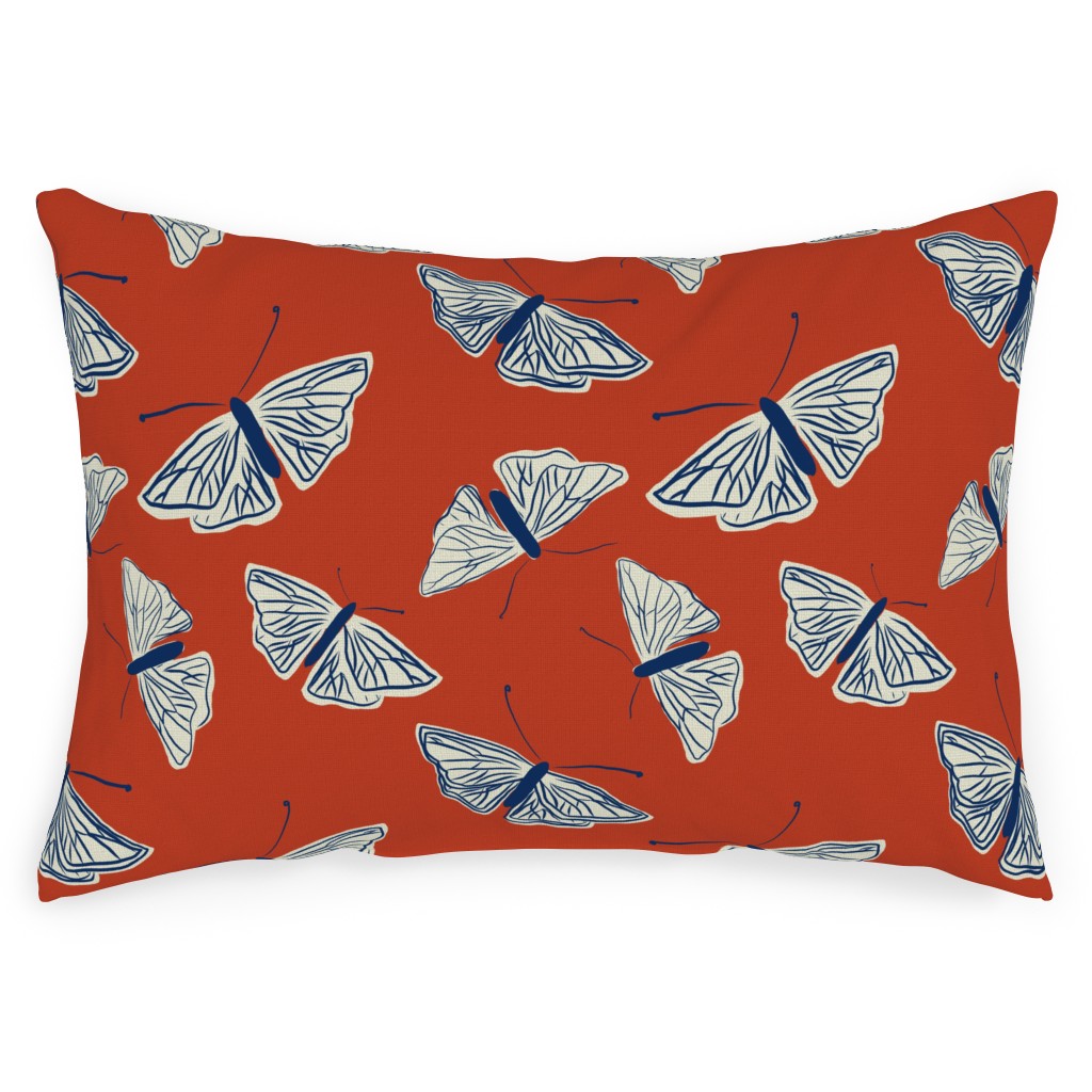 Moths - Rust Outdoor Pillow, 14x20, Double Sided, Red