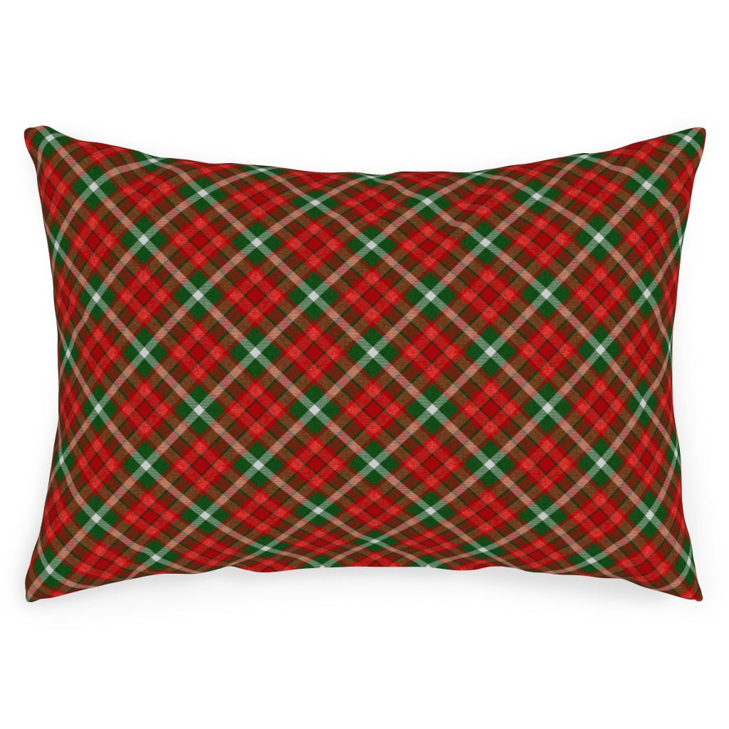 Christmas Plaid - Red and Green Outdoor Pillow, 14x20, Double Sided, Red