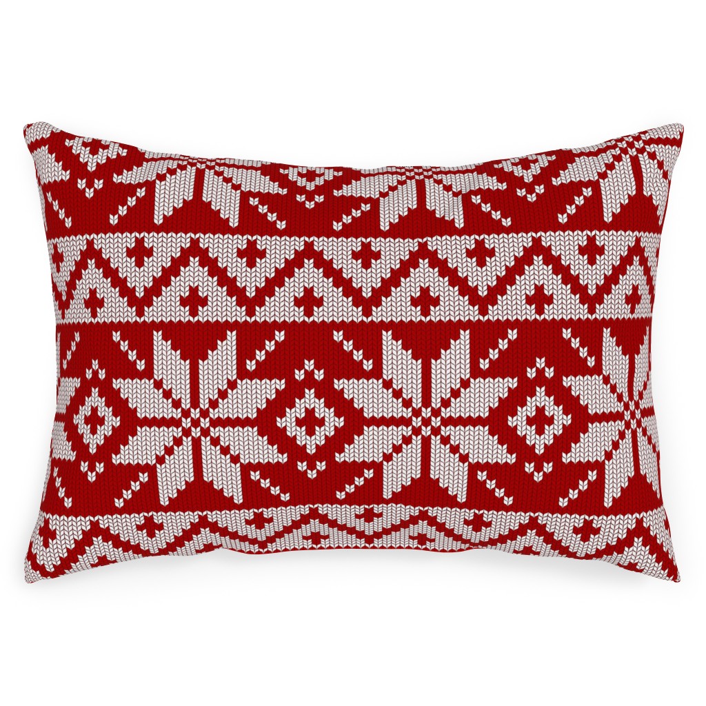 Christmas Knit - Red Outdoor Pillow, 14x20, Double Sided, Red