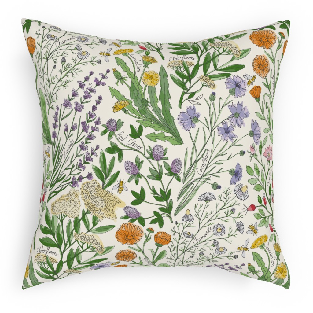 Wildflowers - Multi Outdoor Pillow, 18x18, Single Sided, Multicolor