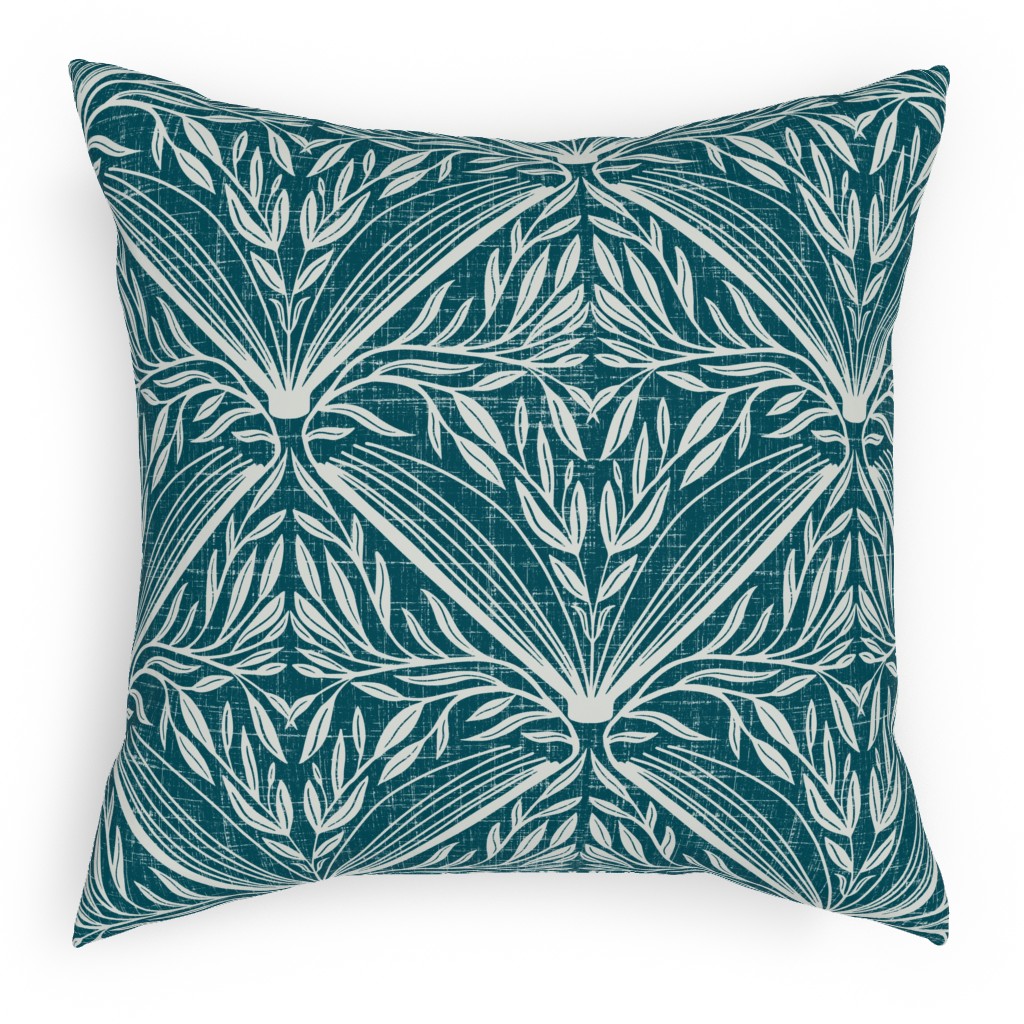 Literary Damask in Teal Outdoor Pillow, 18x18, Single Sided, Blue