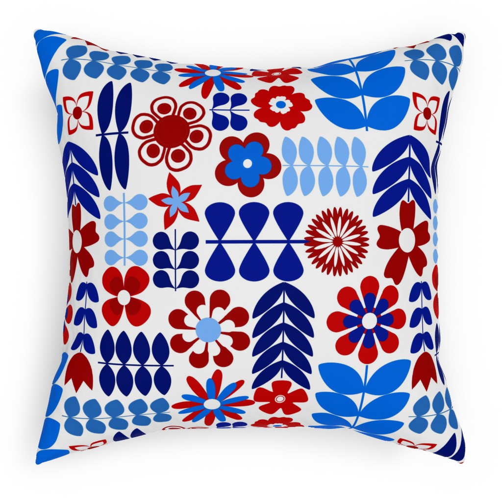 Patriotic Flowers - Red, White and Blue Outdoor Pillow, 18x18, Single Sided, Multicolor