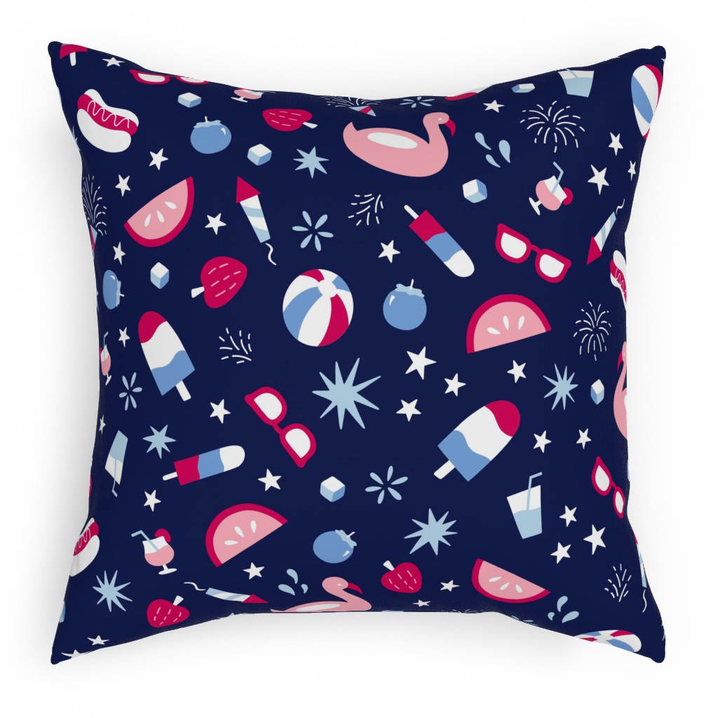 4th of July Summer Fun - Red, White and Blue Outdoor Pillow, 18x18, Single Sided, Multicolor