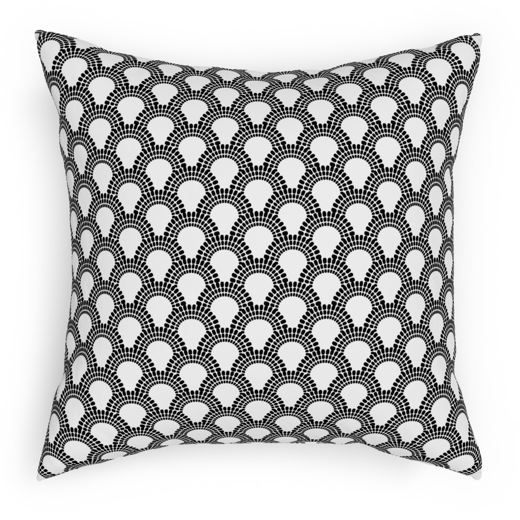 Scallops - Black and White Outdoor Pillow, 18x18, Single Sided, Black