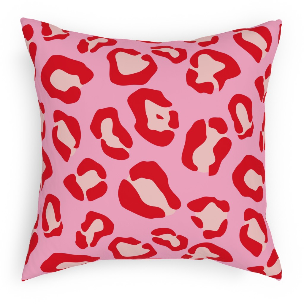 Leopard - Pink and Red Outdoor Pillow, 18x18, Single Sided, Pink