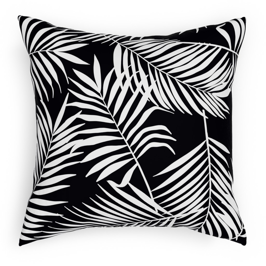 Palm Tree Leaves Outdoor Pillow, 18x18, Single Sided, Black