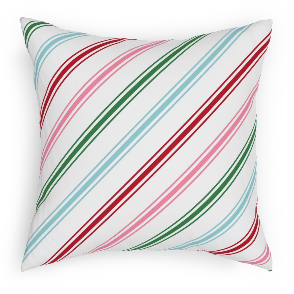 Christmas Wish Candy Cane Stripes - Multi Outdoor Pillow, 18x18, Single Sided, Multicolor